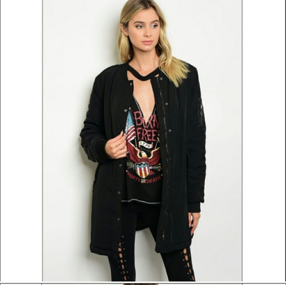 Black Longline Bomber Jacket.